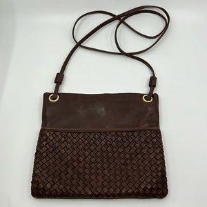 margot Brown Woven Leather Crossbody Bag